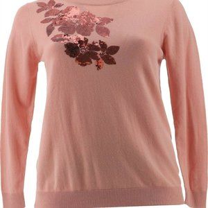 DG2 Diane Gilman Quad Blend Sequin Floral Sweater Pink Flowers L